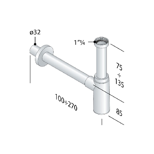 Sifone lavabo ottone cromato 1"-1/4 Mao Mao Omp Tea -2