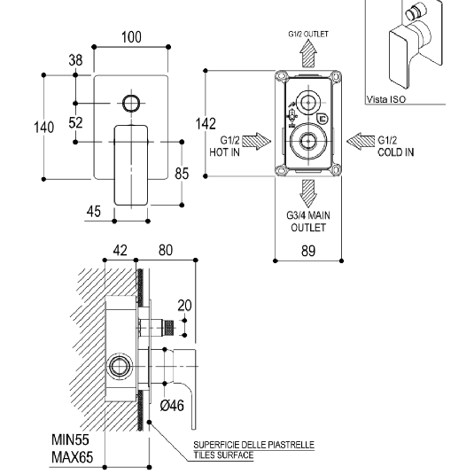 Miscelatore ad incasso per vasca o doccia Glitter Ritmonio -2
