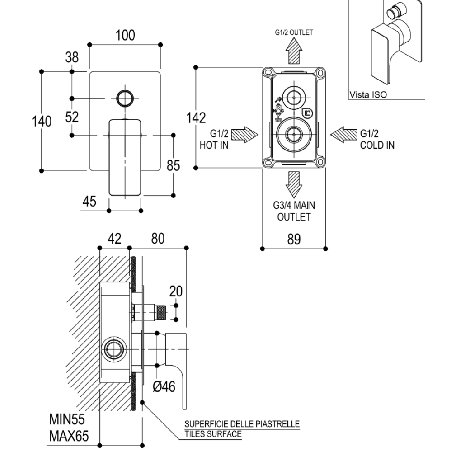 Miscelatore ad incasso per vasca o doccia Glitter Ritmonio -2