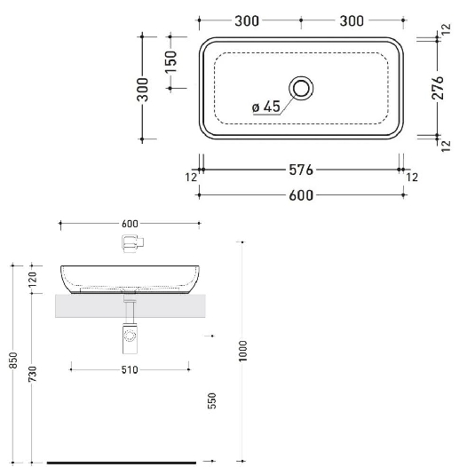 Lavabo da appoggio 60x30 cm Flaminia Pass60 -3