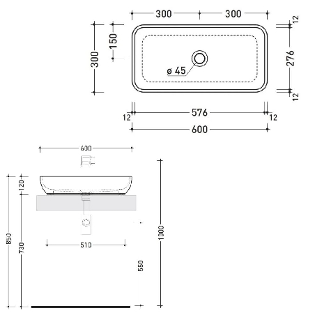 Lavabo da appoggio 60x30 cm Flaminia Pass60 -3