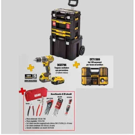 Kit DWUSK027 trolley per elettricisti in TStak + Trapano DCD796 + Utensili -0