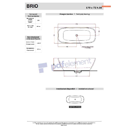 Vasca da centro stanza bianco lucido Brio Treesse -4