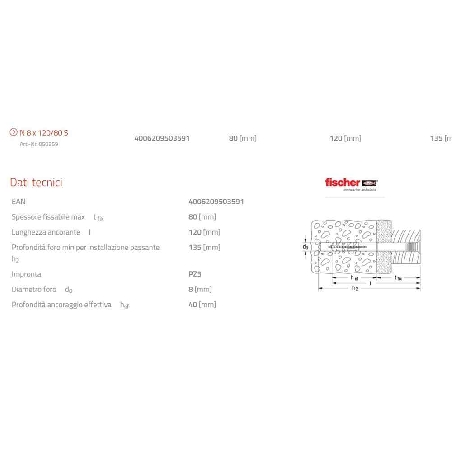 Tassello a percussione nylon con vite 8x120 50 pezzi Fischer -4