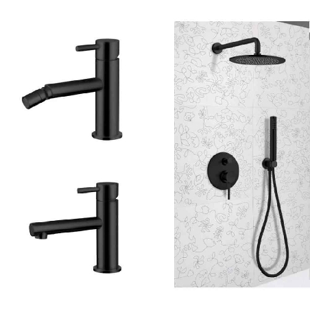 Kit miscelatore lavabo + bidet + kit doccia nero opaco Keller Taps -0