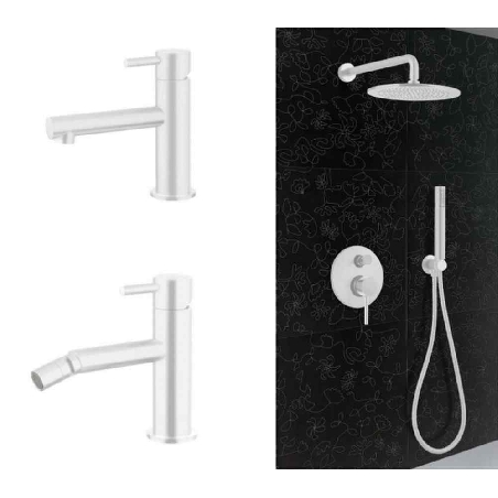 Kit miscelatore lavabo + bidet + kit doccia bianco opaco Keller Taps  -0