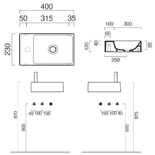 Lavabo 40x23 cm Verso Catalano  -3