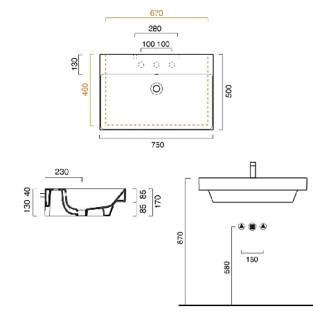 Lavabo bagno 75x50 cm Zero 75 175ZP00 Catalano -4