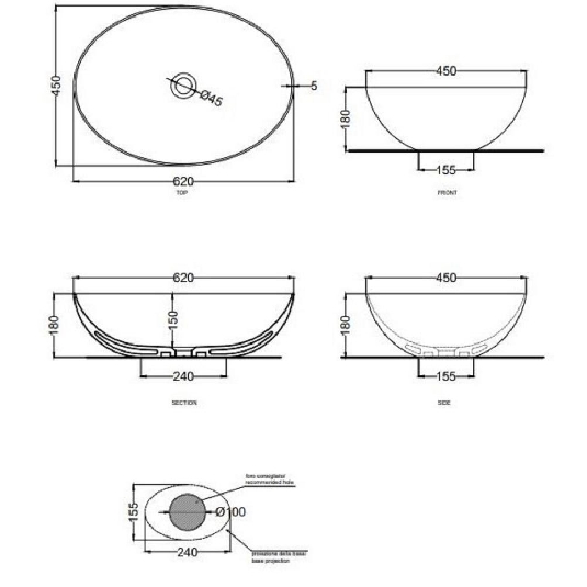 Lavabo da appoggio 62x45 cm Cielo Eco -3