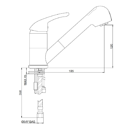 Miscelatore lavello con doccetta Leva Cristal 1050 Gaboli -2