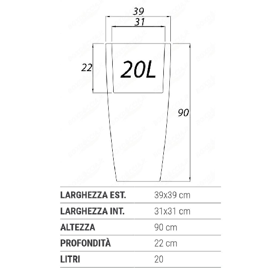 Portavaso in polietilene alto 90h cm Stilo Square Monacis -21