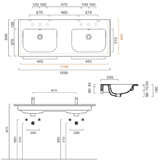 Lavabo doppio 125x50 cm Catalano Sfera 125 -4