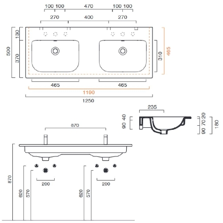 Lavabo doppio 125x50 cm Catalano Sfera 125 -4