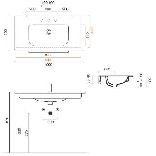 Lavabo 100x50 cm Catalano Sfera 100 -3