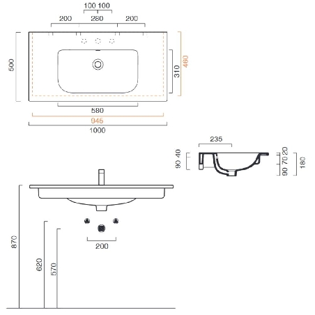 Lavabo 100x50 cm Catalano Sfera 100 -3