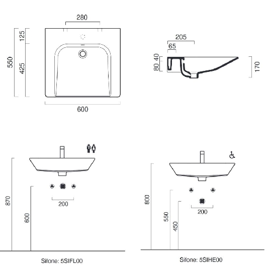 Lavabo disabili 60x55 cm Catalano Sfera Comfort | Troppopieno -2