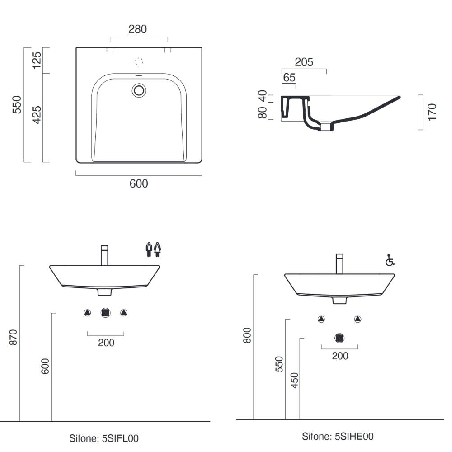 Lavabo disabili 60x55 cm Catalano Sfera Comfort | Senza Troppopieno -2