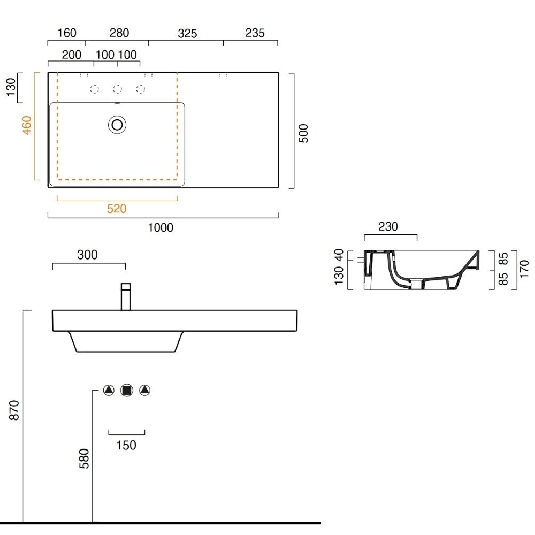 Lavabo 100x50 cm Catalano Zero 100 -3