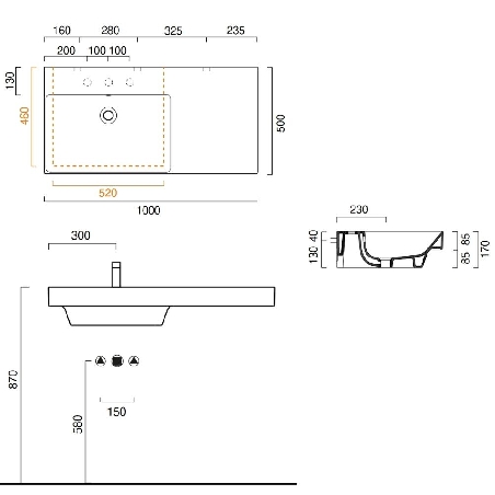 Lavabo 100x50 cm Catalano Zero 100 -3