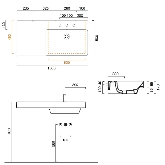 Lavabo 100x50 cm Catalano Zero 100 | Cemento Satinato -2