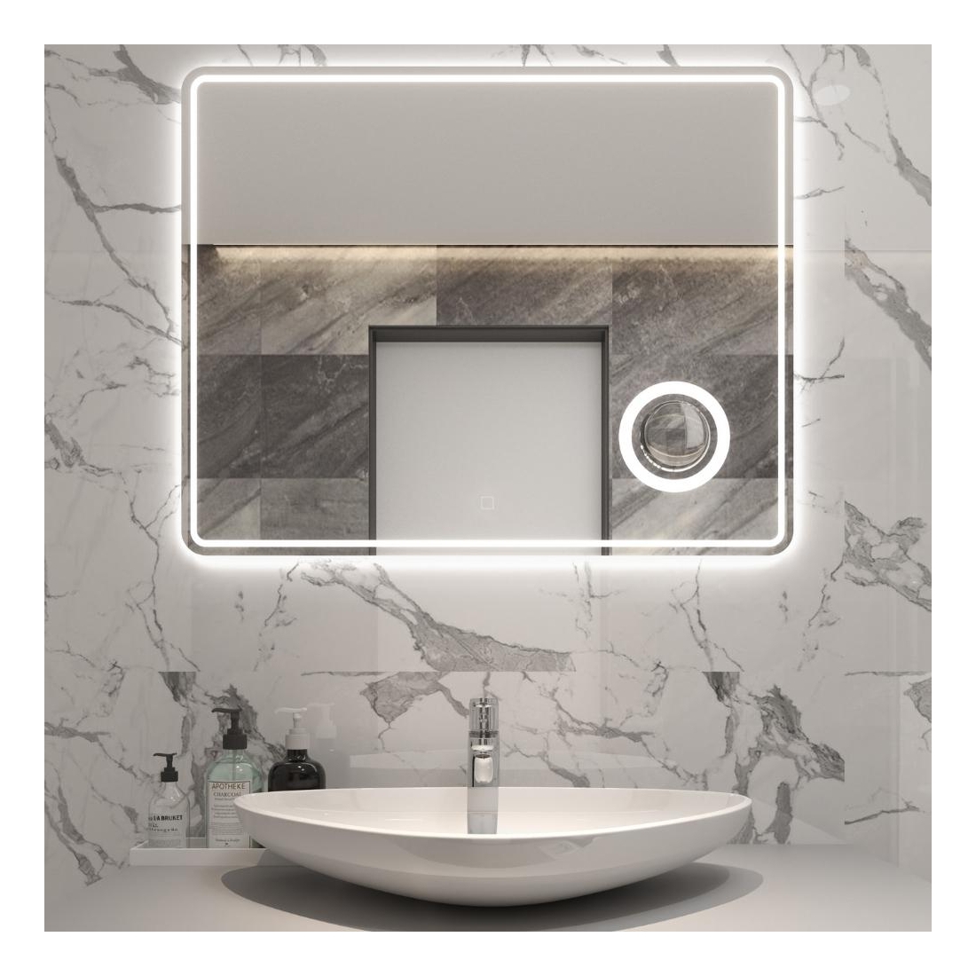 Specchio da bagno a LED con interruttore touch a risparmio energetico 90 x 70 cm con illuminazione bianca fredda EMKE IP44 