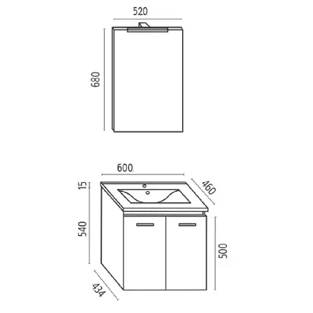 Mobile bagno 60x46 cm sospeso Levi Mobili | Completo -3