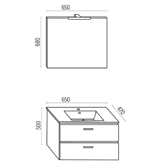 Mobile sospeso per bagno 65x47 cm Levi Mobili | Completo -3