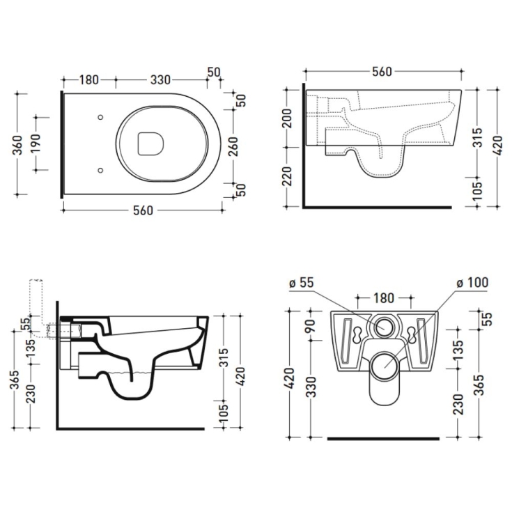 Wc sospeso 56x36 cm Goclean Link 5051/WCG Flaminia -2
