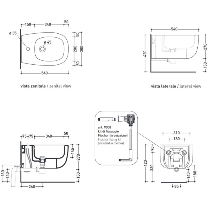 Bidet sospeso 54x38 cm Flaminia Bonola -4