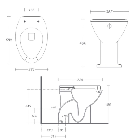 Wc disabili a pavimento scarico a parete 58x38 cm Civita Cromo -3