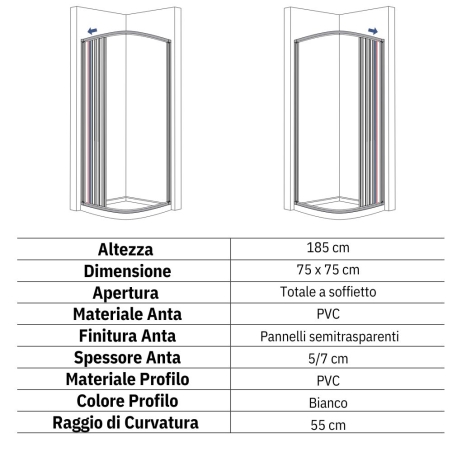 Box doccia semicircolare 75x75 cm a due lati Roma PVC -2
