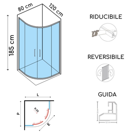 Box doccia semicircolare 80x120 cm asimmetrico Mosca PVC -1