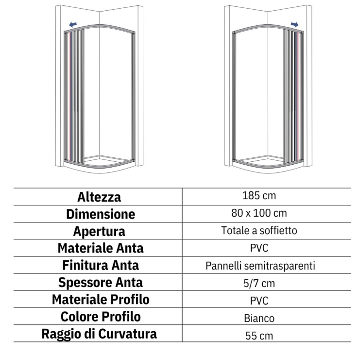 Box doccia semicircolare 80x100 cm asimmetrico Mosca PVC -3