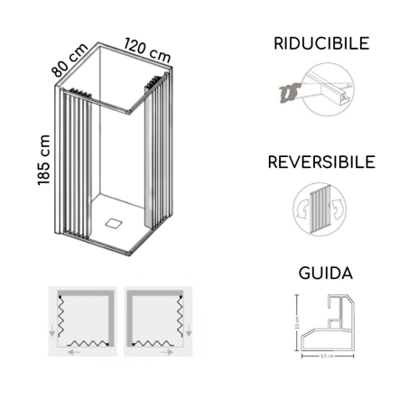 Box doccia 80x120 cm a due lati apertura totale Parigi PVC -4
