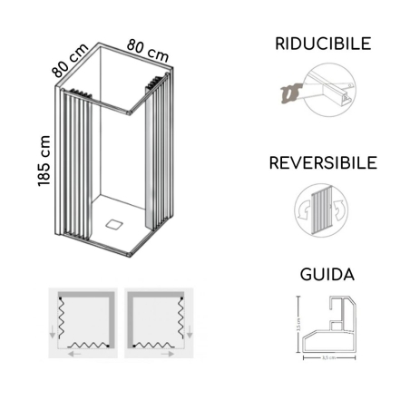 Box doccia 80x80 cm a due lati apertura totale Parigi PVC -3