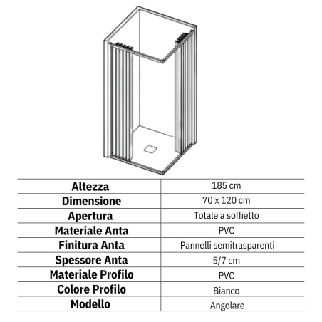 Box doccia 70x120 cm a due lati apertura totale Parigi PVC -2