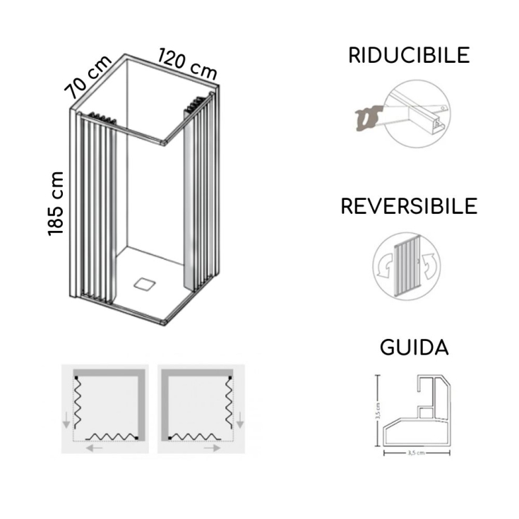 Box doccia 70x120 cm a due lati apertura totale Parigi PVC -4