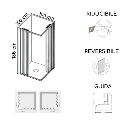 Box doccia 100x100 cm a due lati apertura totale Parigi PVC -4
