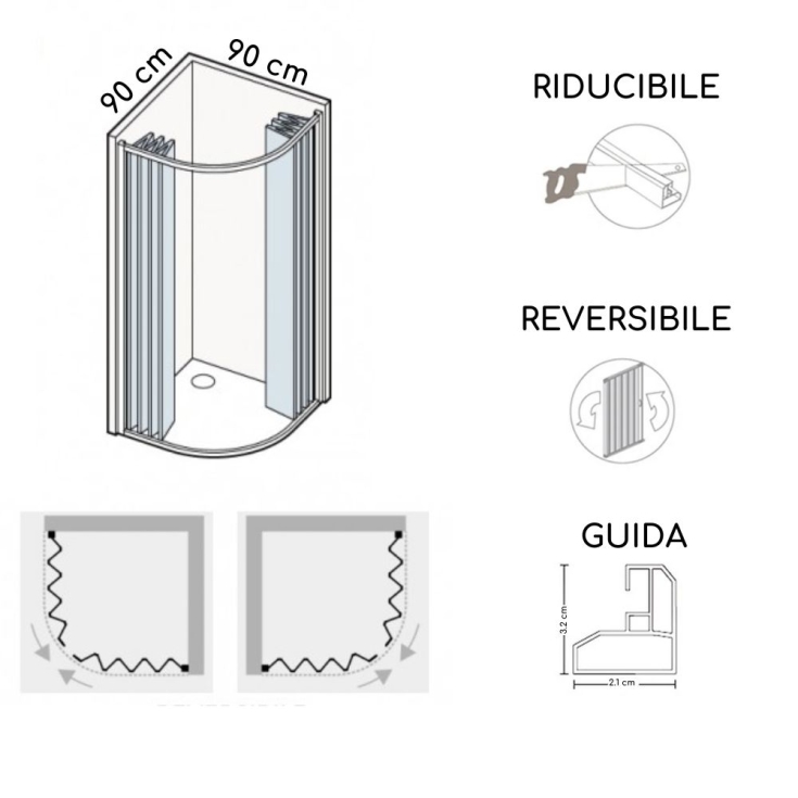 Box doccia semicircolare 90x90 cm a due lati Atene PVC -4