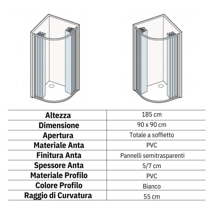 Box doccia semicircolare 90x90 cm a due lati Atene PVC -2