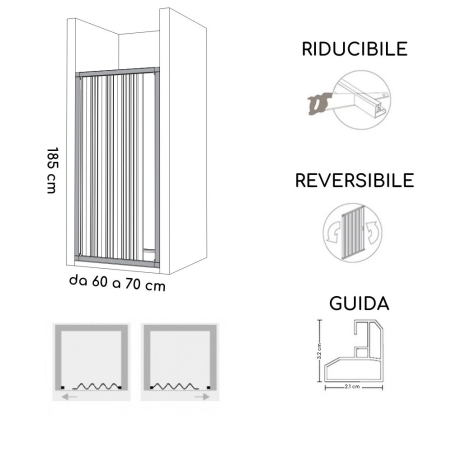 Box doccia nicchia da 60 a 70cm apertura laterale Tokyo PVC -4