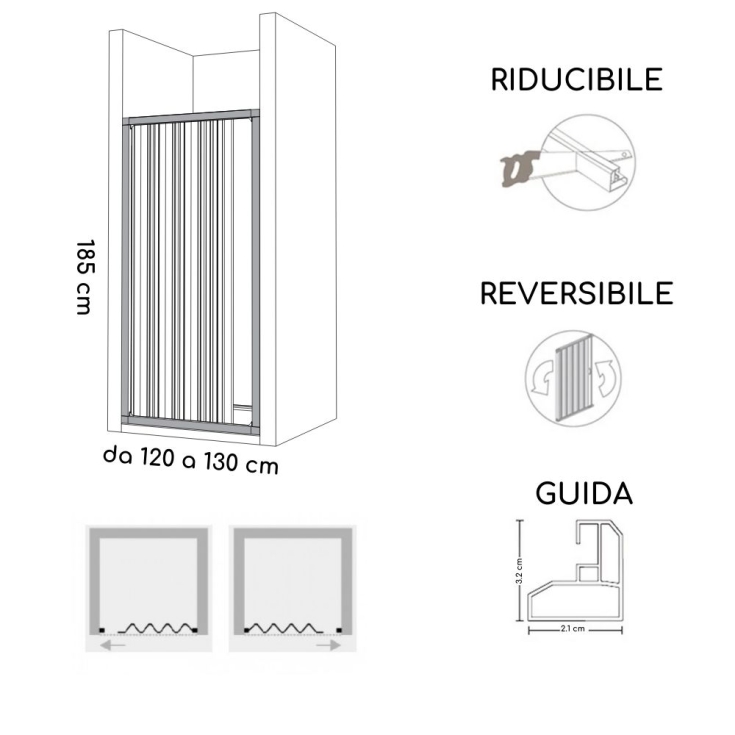 Box doccia nicchia da 120 a 130cm apertura laterale Tokyo PVC -4