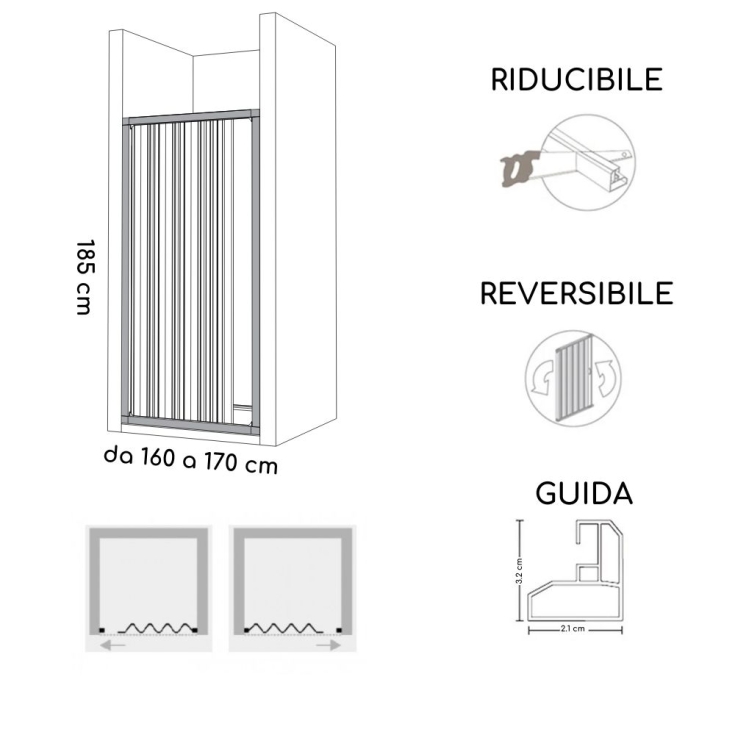 Box doccia nicchia da 160 a 170cm apertura laterale Tokyo PVC -4