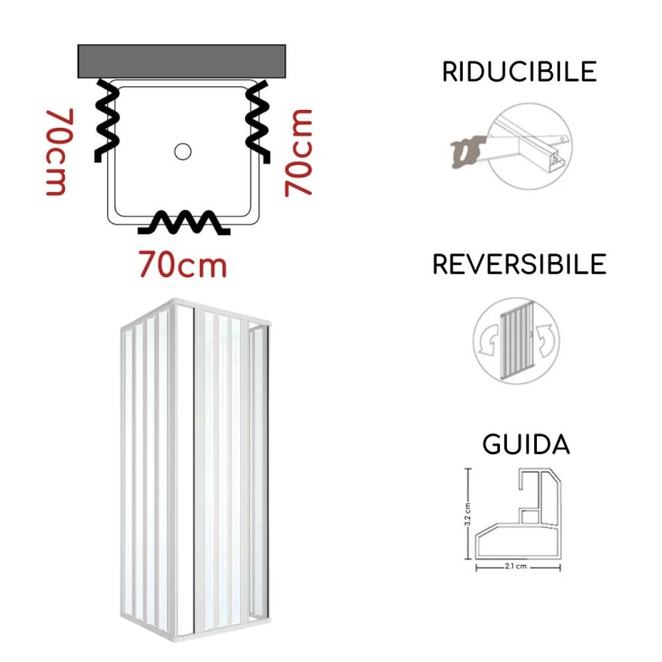 Box doccia tre lati 70x70x70cm apertura bilaterale Rio PVC -4