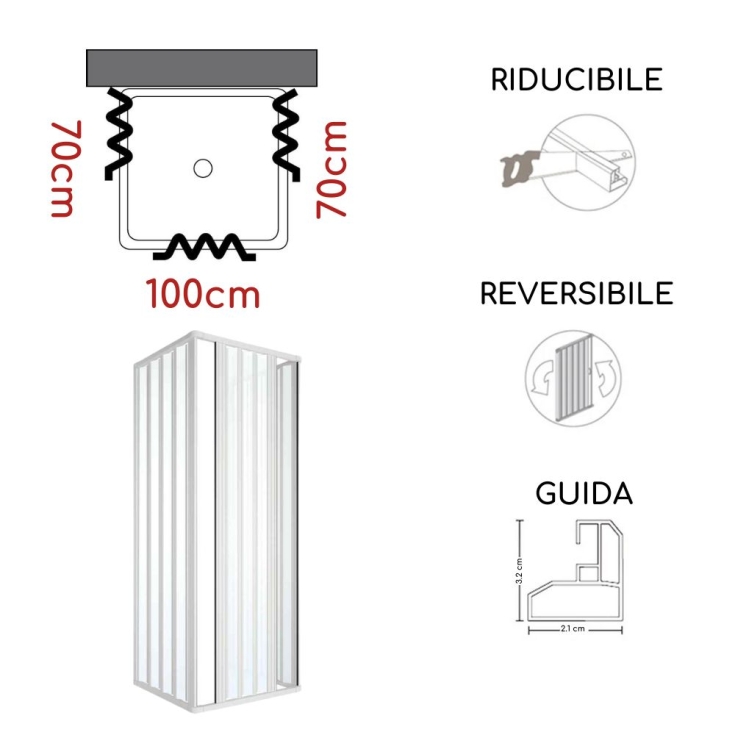 Box doccia tre lati 70x100x70cm apertura bilaterale Rio PVC -4