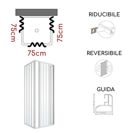 Box doccia tre lati 75x75x75 cm apertura bilaterale Rio PVC -4