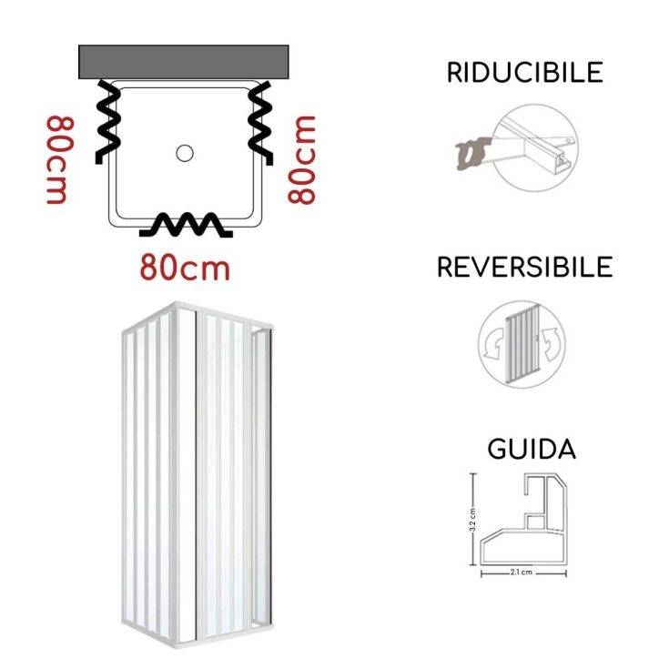 Box doccia tre lati 80x80x80 cm apertura bilaterale Rio PVC -4