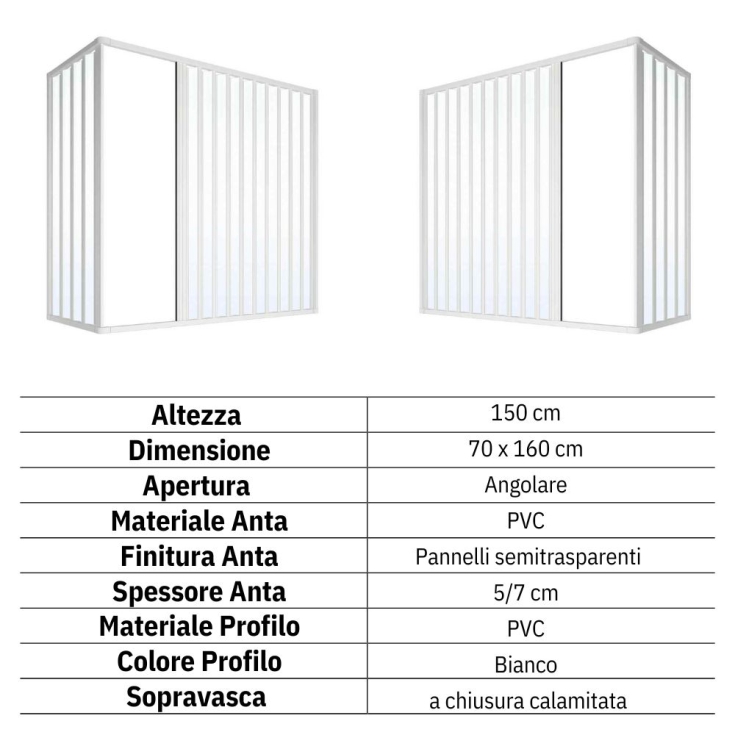 Box vasca 70x160 cm a due lati Dublino PVC -2