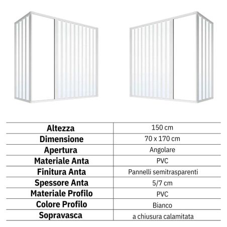 Box vasca 70x170 cm a due lati Dublino PVC -2