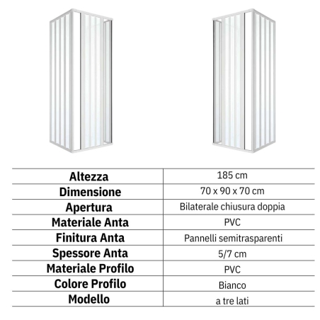 Box doccia tre lati 70x90x70 cm apertura bilaterale Rio PVC -4